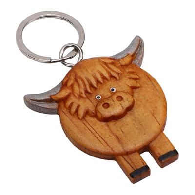 Llavero de Vaca de las Tierras Altas Animal de Bambú Llave Llavero Adorable de Vaca para Accesorios de Bolso Regalo