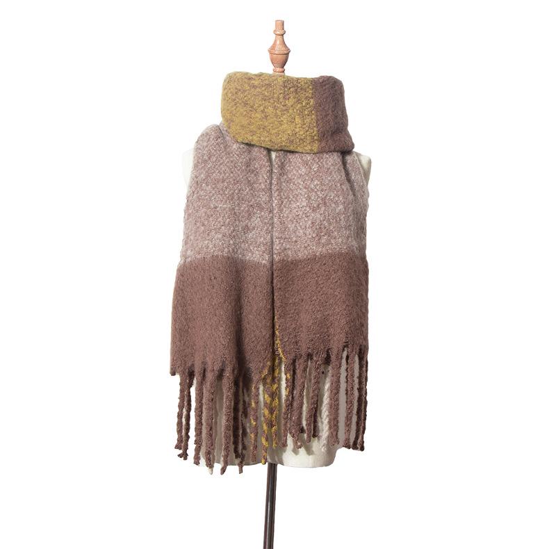 Foreign trade European and American oversized thick tassel rings sand imitation mohair plaid scarf autumn/winter double-sided scarf shawl 190-200cm