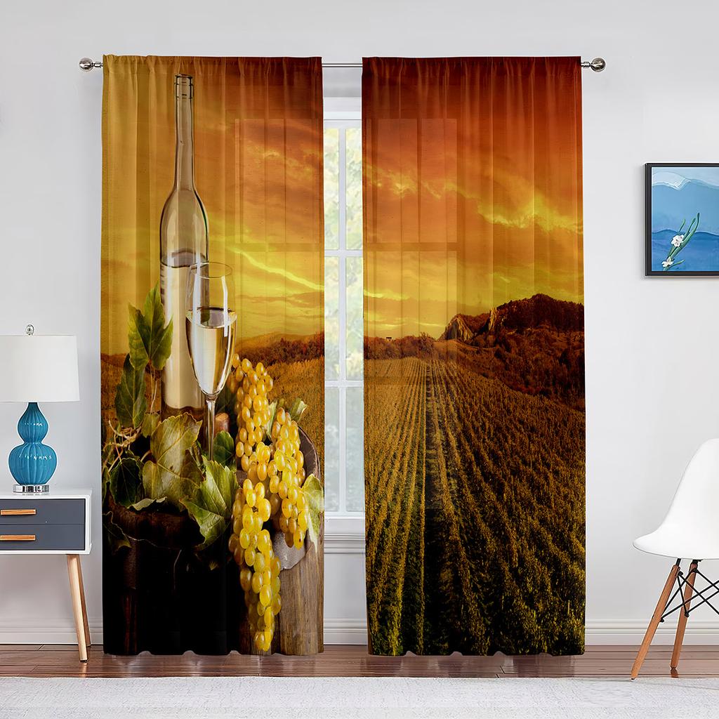 Glasses of Beer and Ale Barrel on Wooden Table Tulle Curtains for Living Room Bedroom Decor Chiffon Sheer Voile Kitchen Curtain