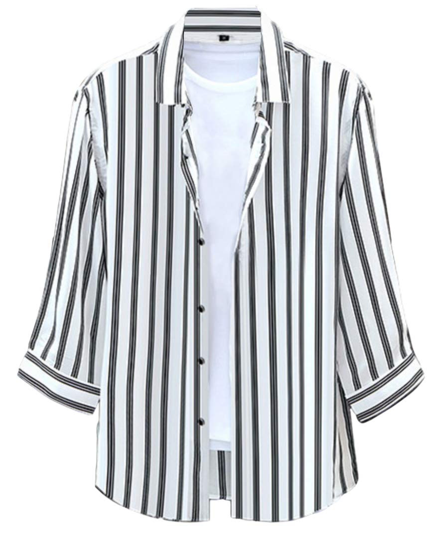 

Повседневная рубашка в тонкую полоску с рукавами из износостойкого впитывающего пот материала Стильная рубашка Модная весна-лето-весна