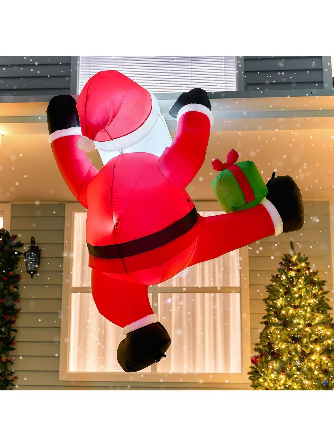 

JOYFY 6 FT Tall Christmas Inflatable Climbing Santa with Gift Box Hanging Santa with Build-in LED for Xmas Party Decoration