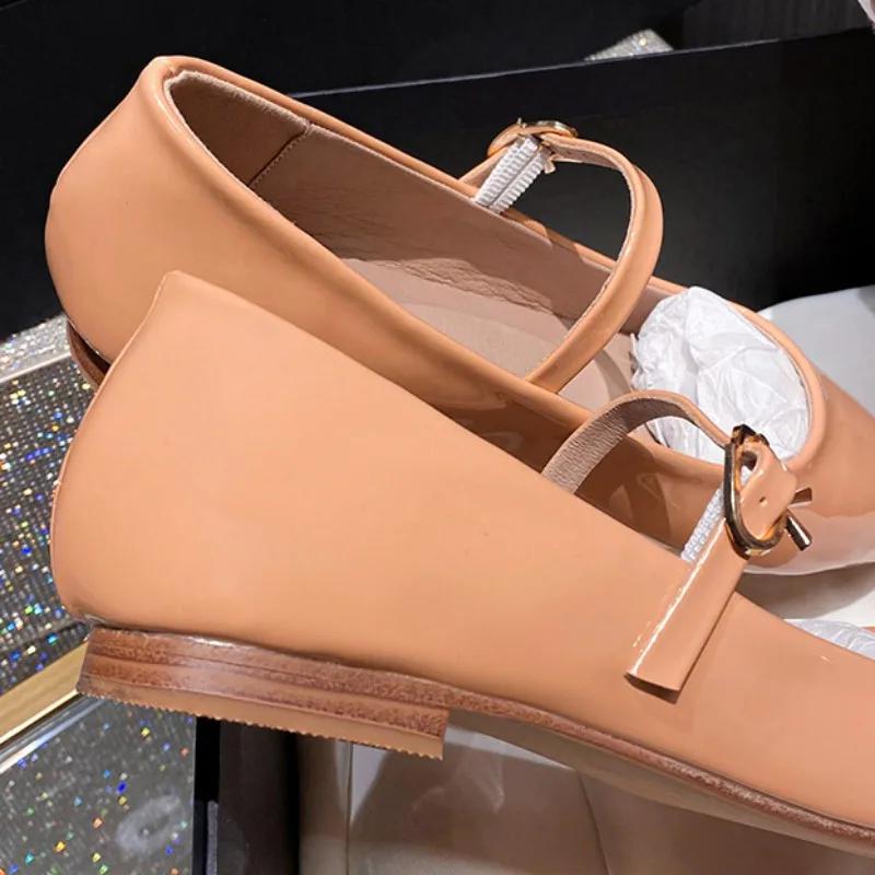 Fashion Soft Leather Shallow Ladies Flats Elegant Pointed Toe Buckle Strap Big Size 2025 Spring Nude Comfortable Work Office Women Shoes
