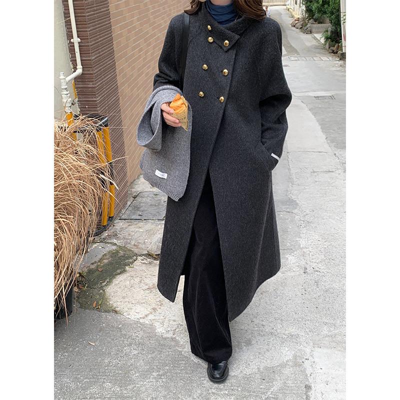 

Q660 высококлассное ретро двубортное кашемировое пальто Albaka женское повседневное для отдыха и работы универсальное шерстяное пальто M темно-серого