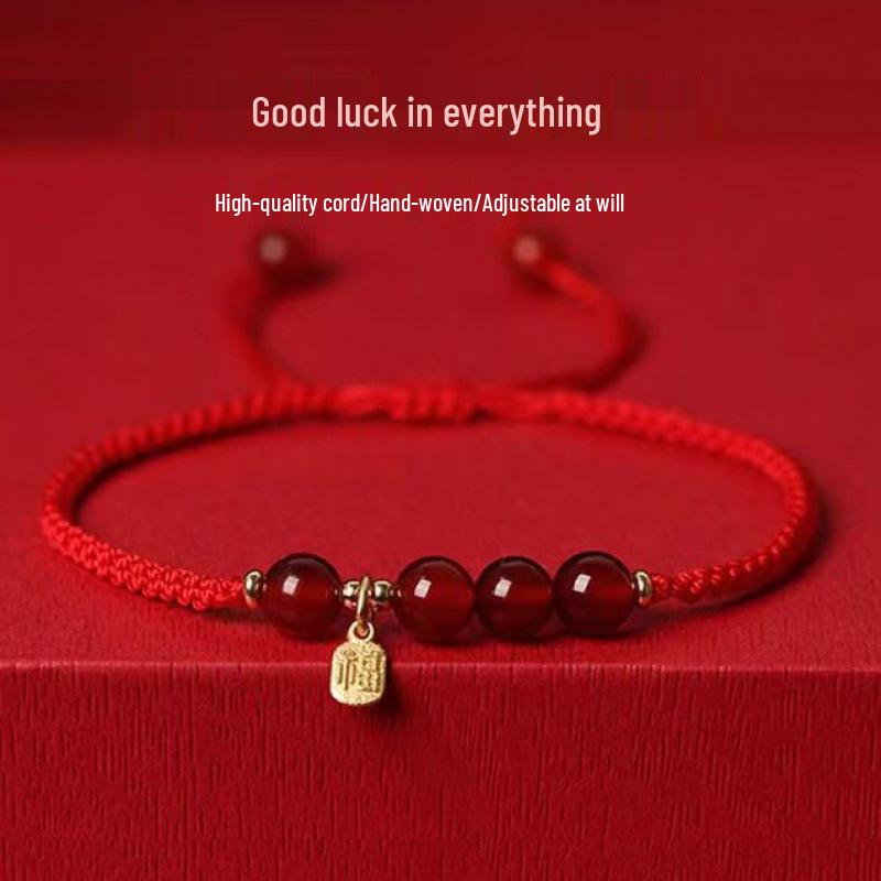 

Женский браслет из красного агата с кристаллами для лучших подруг, пар и студентов - Плетёная красная нить для удачи и мира. Red Agate Black Rope Bracelet