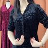 Women's Plus Size Printed Velvet Dress Autumn Loose V-neck A-line Long Casual Dress