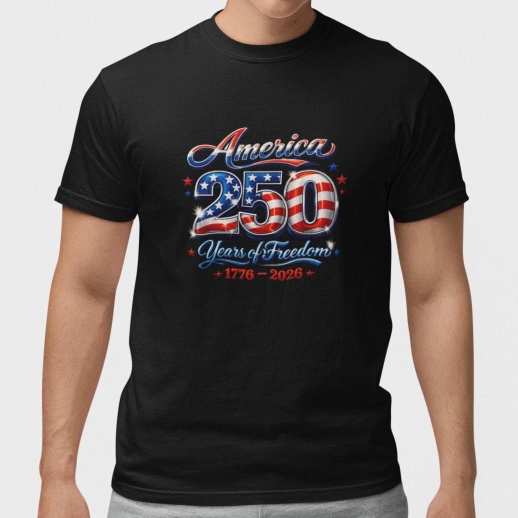 America 250 Years of Freedom 1776-2026 Patriotic USA Flag T-Shirt Unisex S