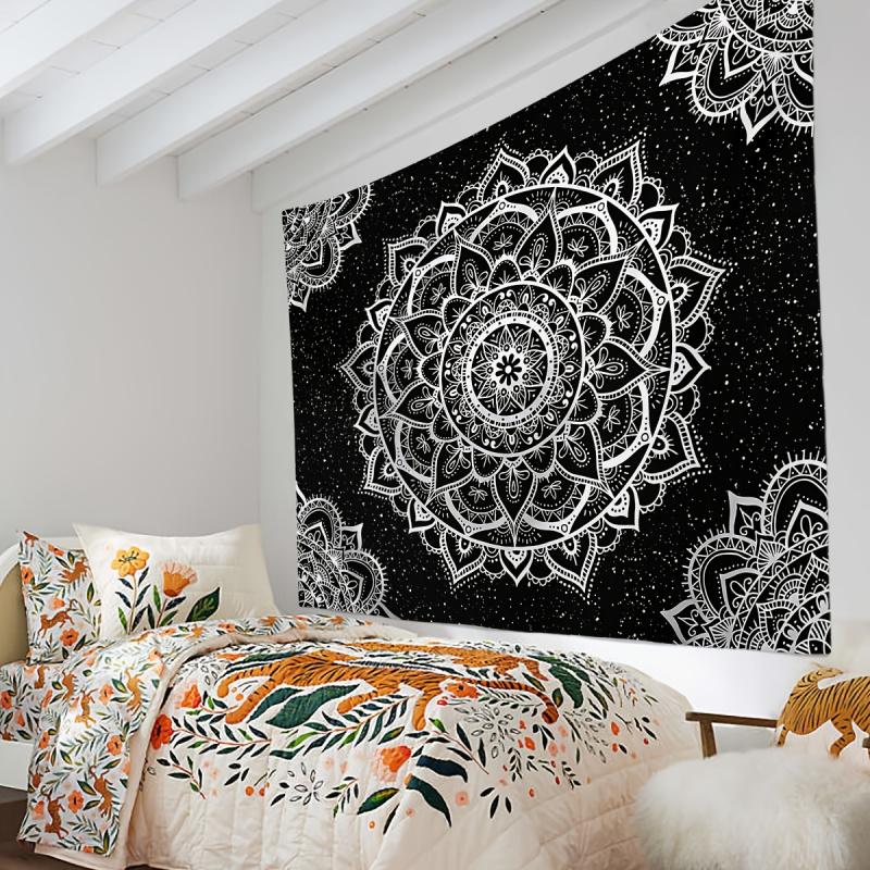 VIKAMA Mandala Wind Tapestry Black And White Moon Room Wall Decoration Bohemian Aesthetic Room Home Decoration