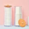 1 Stück Zylindrischer Wattepadhalter, Transparente Aufbewahrungsbox Mit Bambusdeckel, Wattepadspender Zur Make-Up-Aufbewahrung, Badezimmer-Vorratsglas