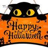 Halloween Yard Hanging Signs Wooden Door Plaque, Printed Black Cat Pumpkin Castle Spider Web Front Creative Gifts Sign, Waterproof Ornament for Indoor
