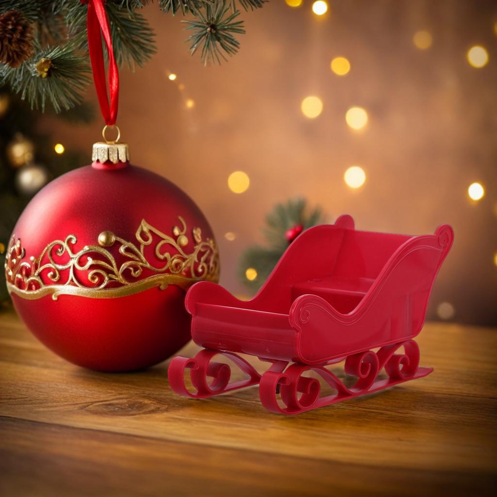 2pcs Small Santa Sleigh Plastic Desk Display Bowl & Basket Christmas Village Displays Office Decor Mantelpiece Centerpiece Sleds