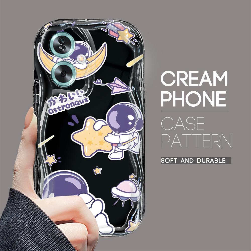 

Милый мультяшный узор, кремовая текстура, мягкий силиконовый чехол с волнистыми краями, чехол для телефона для OPPO Reno Realme OPPO A3 Pro чёрный