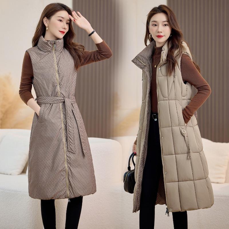 

Extended thermal cotton vest women s new double-sided cotton vest over knee and thin vest hooded jacket XXL хаки