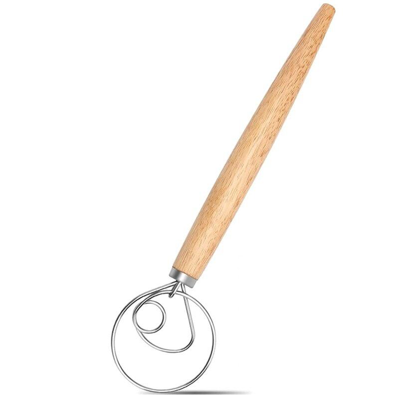 Danish Dough Whisk Stainless Steel Hand Mixer Blender Egg Beater Poking Bar Pastry with Wooden Handle Baking Tools