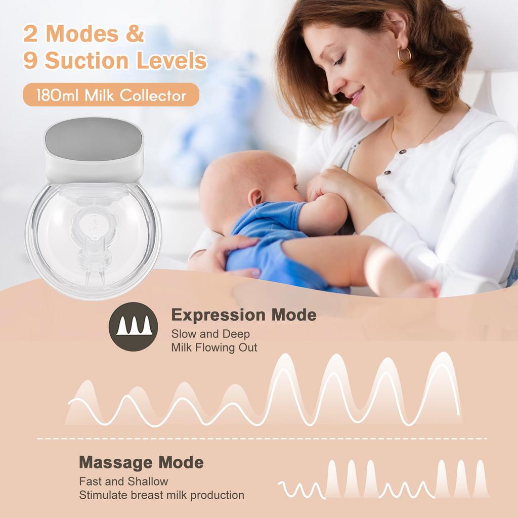 Wearable Breast Pump Portable Hands Free Electric Breast Pump with LED Screen 2 Modes 9 Suction Low