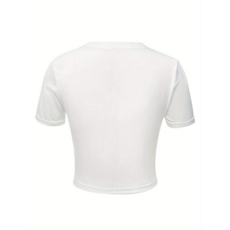 European Size Heart-Shaped Pattern Short-Sleeve Women'S Y2K Style, Cropped T-Shirt, Fashionable, Elegant, Made of Soft And Comfortable Fabric