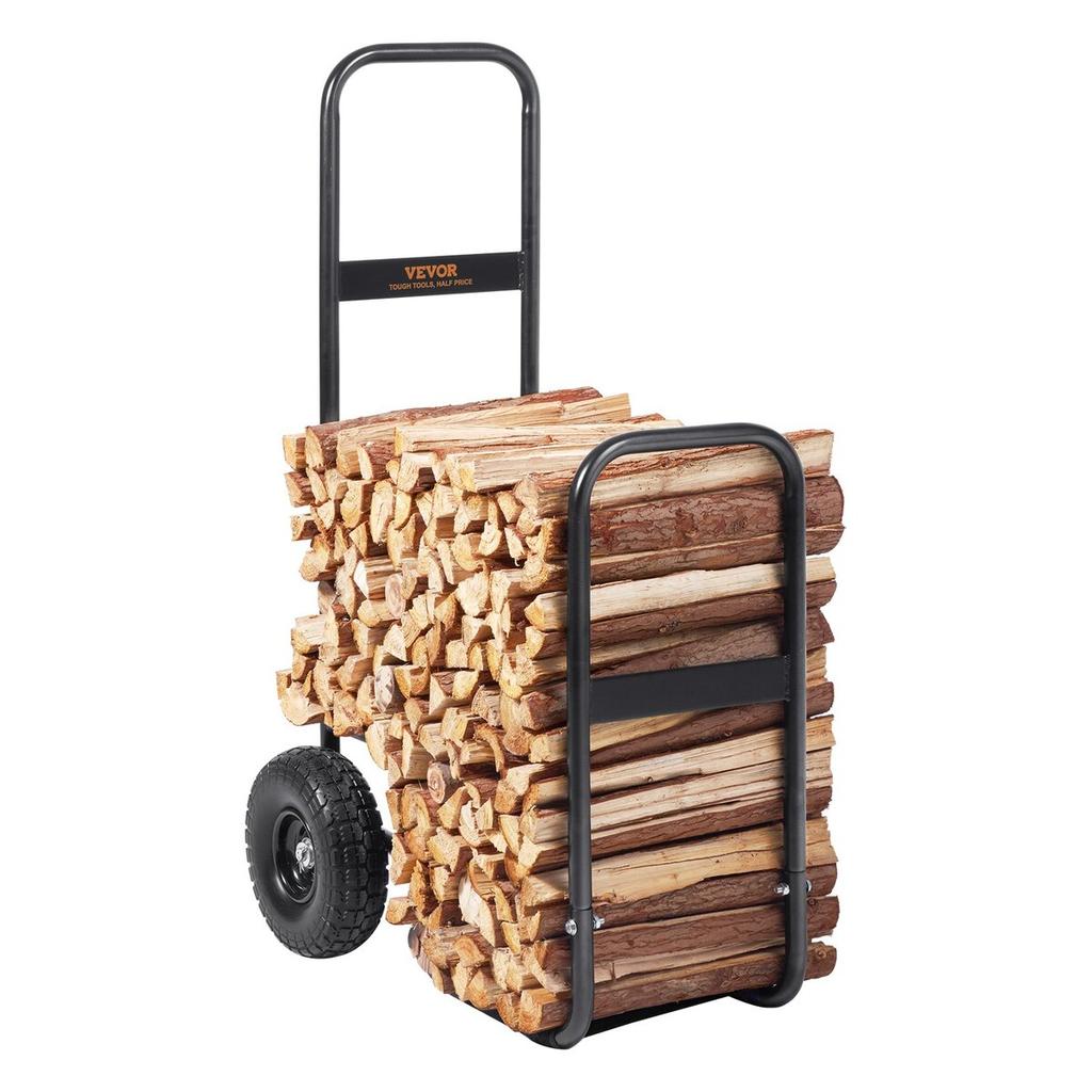 Firewood Log Cart, 113.4 kg Capacity, Outdoor and Indoor Wood Rack Storage Mover with PU Wheels & Waterproof Cloth, Heavy Duty Steel Dolly Hauler,