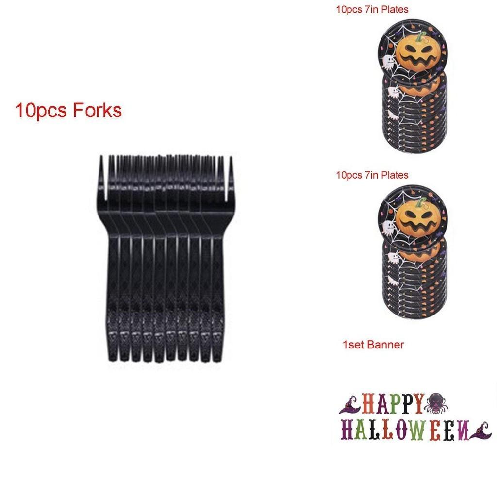 Happy Halloween Party Decoration Supplies Pumpkin Tablecover Straws Paper Plates