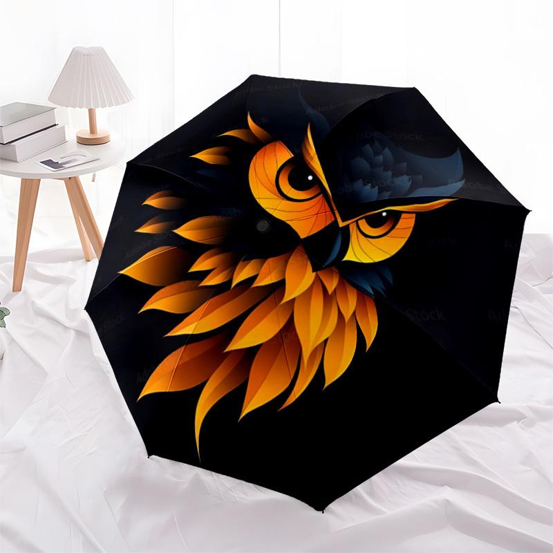 1pc Owl Head Automatic Folding Umbrella, Lightweight Retractable Compact Travel Umbrella, 8-Rib Sturdy Frame101