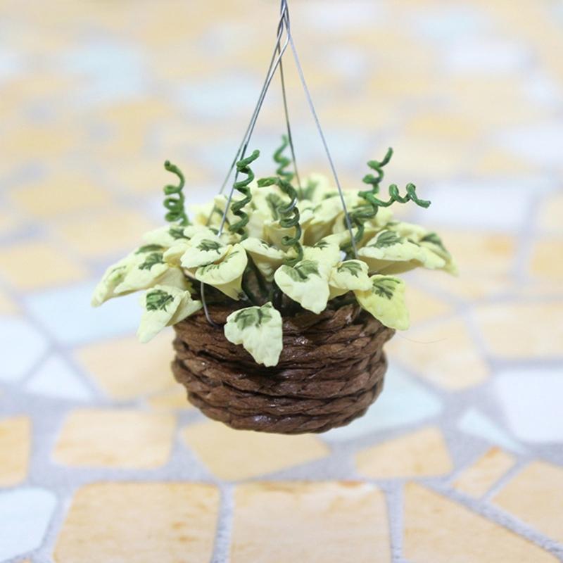 Realistic Hanging Potted Plant Miniature Planter For 1/12 Doll House Scene Setting Plant Pot Living Room Decoration