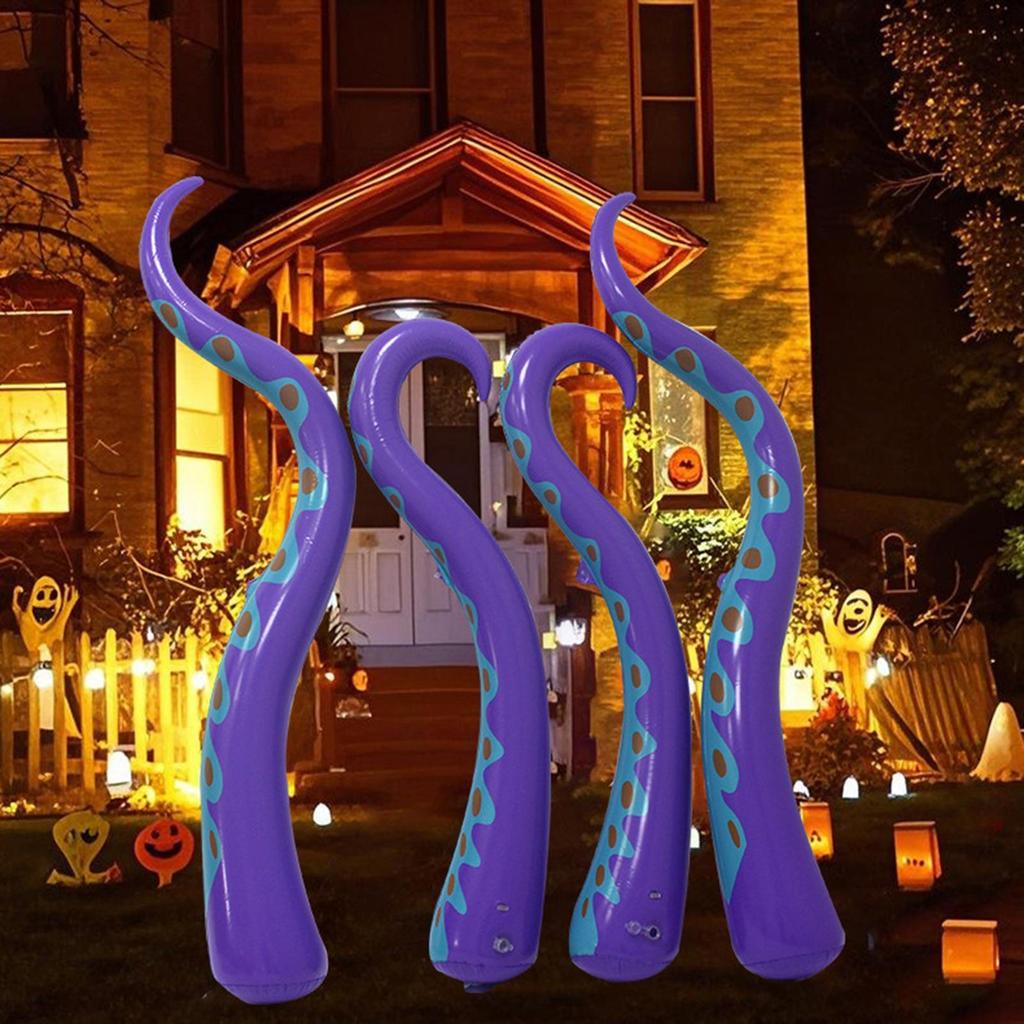 4pcs Halloween Inflatable Lighted Giant Octopus Tentacle Broke Out from Window Blow up Decor for Halloween Window Decoration