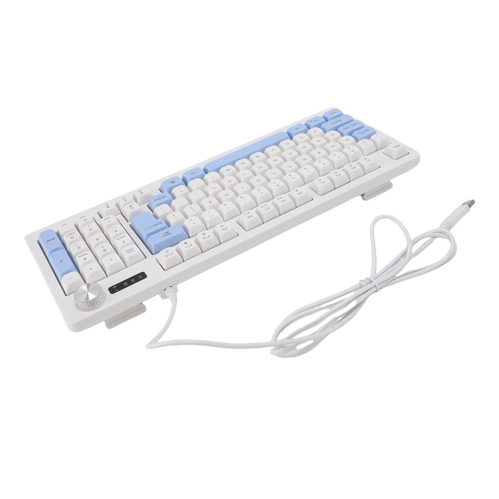 Keyboard 93 Keys Dynamic RGB Backlit Ergonomic Design Wired Gaming Keyboard with Volume Knob for Laptop