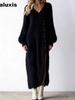 Autumn V-Neck Loose Ruffled Maxi Dress for Women