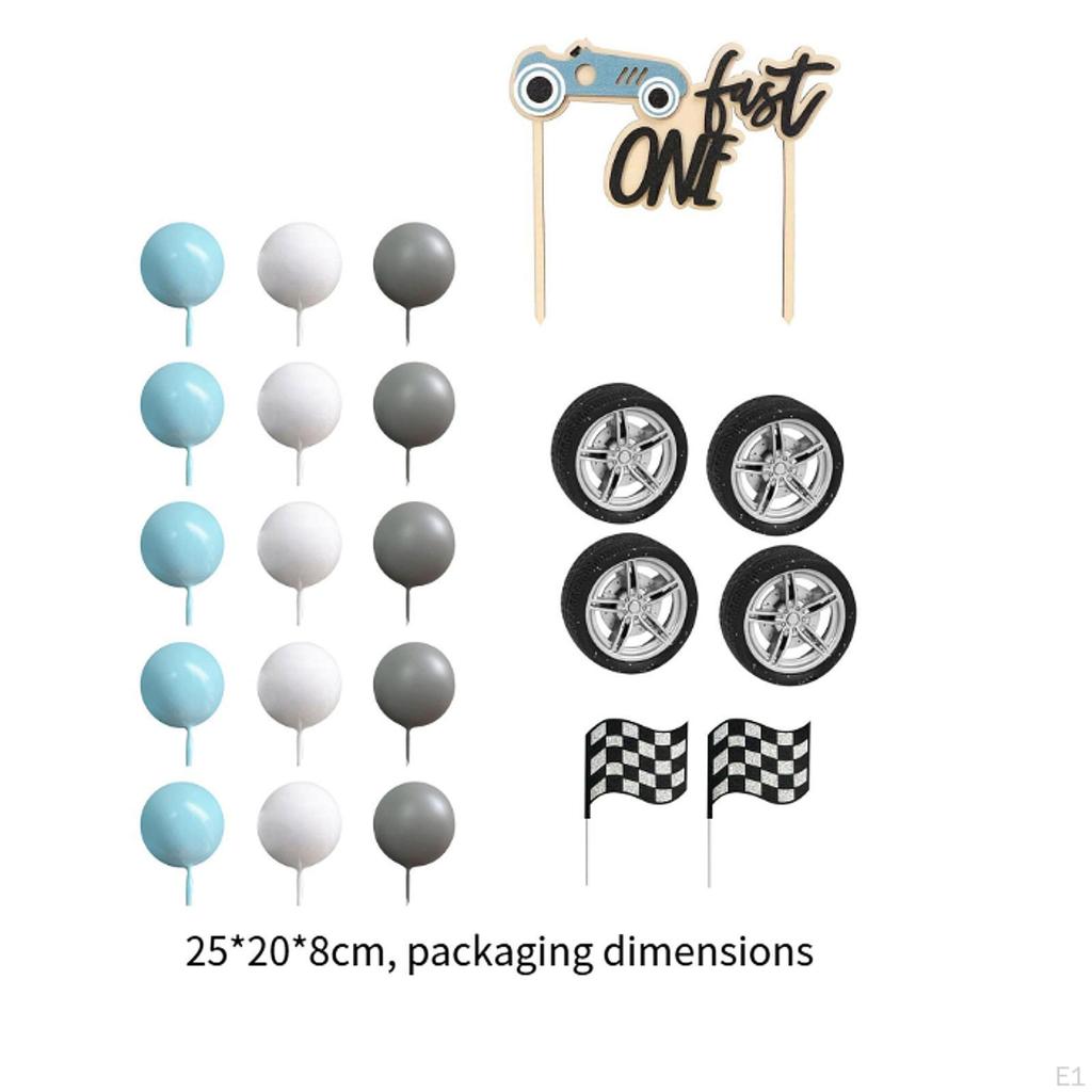 22Pcs Wooden Car Cake Topper Decorations Decorative Creative with Ball Race Theme Party for