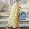 Slim-Fit Yellow Floral Chiffon A-Line Midi Skirt for Women - Spring Drape Fashion Trendy Half Skirt