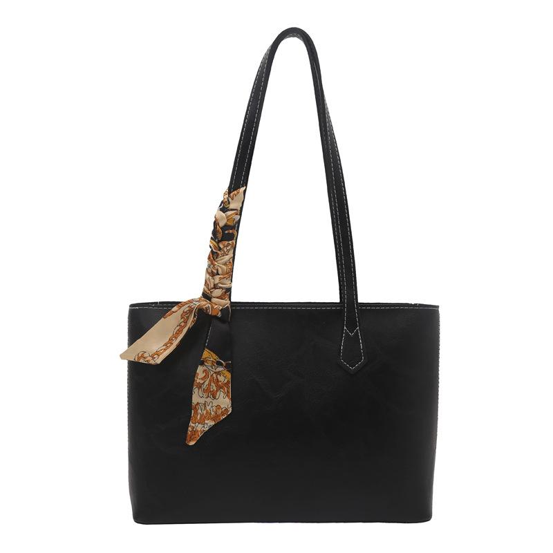 

Женские плечевые сумки из ПУ кожи с ретро-дизайном, женская рабочая сумка-тоут большой вместимости, элегантные женские сумки с шарфом и молнией чёрный