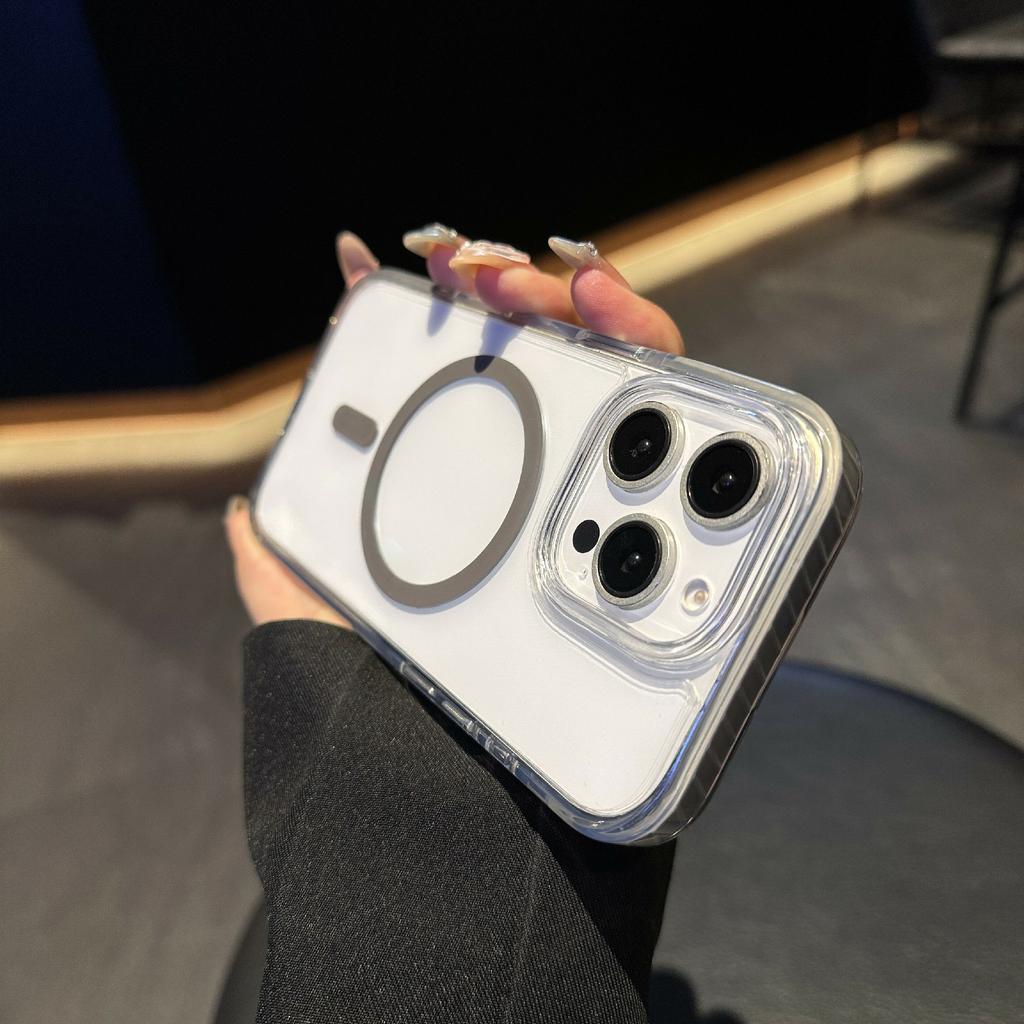 For iPhone 16 Pro Case Compatible with MagSafe TPU PC Clear Phone Cover with Metal Buttons