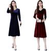 Elegantes Samt-Langarmkleid für Damen - Taillenbetonender Midirock für jede Jahreszeit