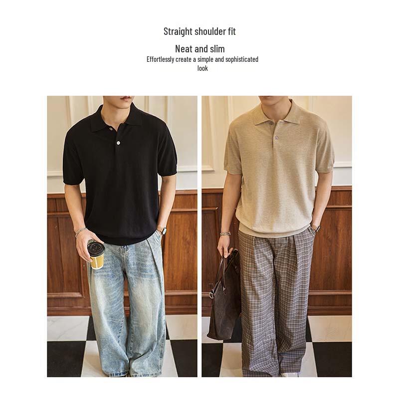 Hengyuanxiang Men's Knit Short Sleeve Polo Shirt
