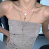 Y2K Sweet Cross Pendant Layered Pearl Necklace for Women - Retro Spicy Girl Clavicle Choker Accessories