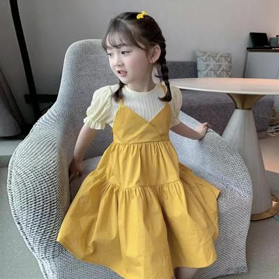 2024 Summer Korean-Style Girls' Two-Piece Princess Suspender Dress