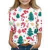 Christmas Day Print Tops For Youth Girls 5-16 Years Round Neck 3/4 Sleeves T-Shirts Trendy Tops Outfit Tees