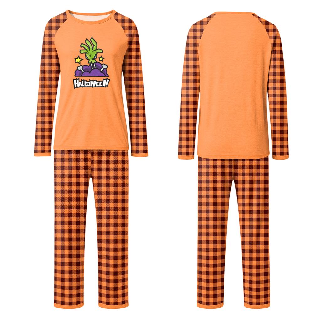 Family Matching Halloween Pajama Set with Patchwork Print for Women Men and Kids
