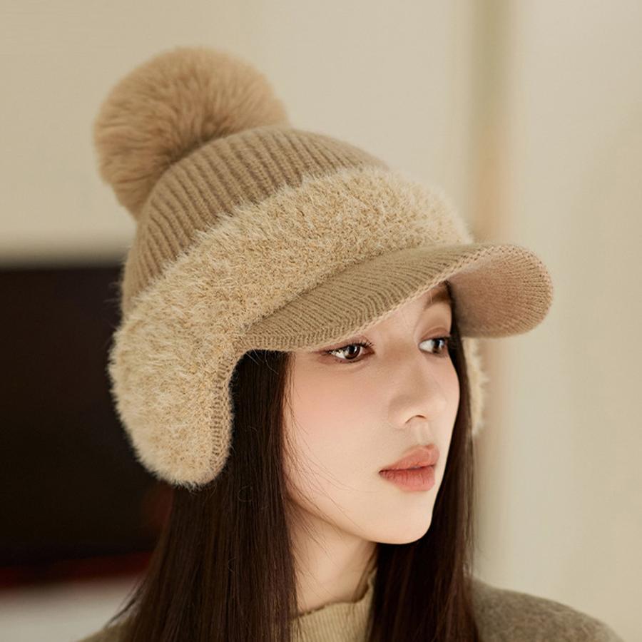 Winter Thick Rabbit Fur Baseball Cap Women's Ear Protection Velvet Knitted Cap
