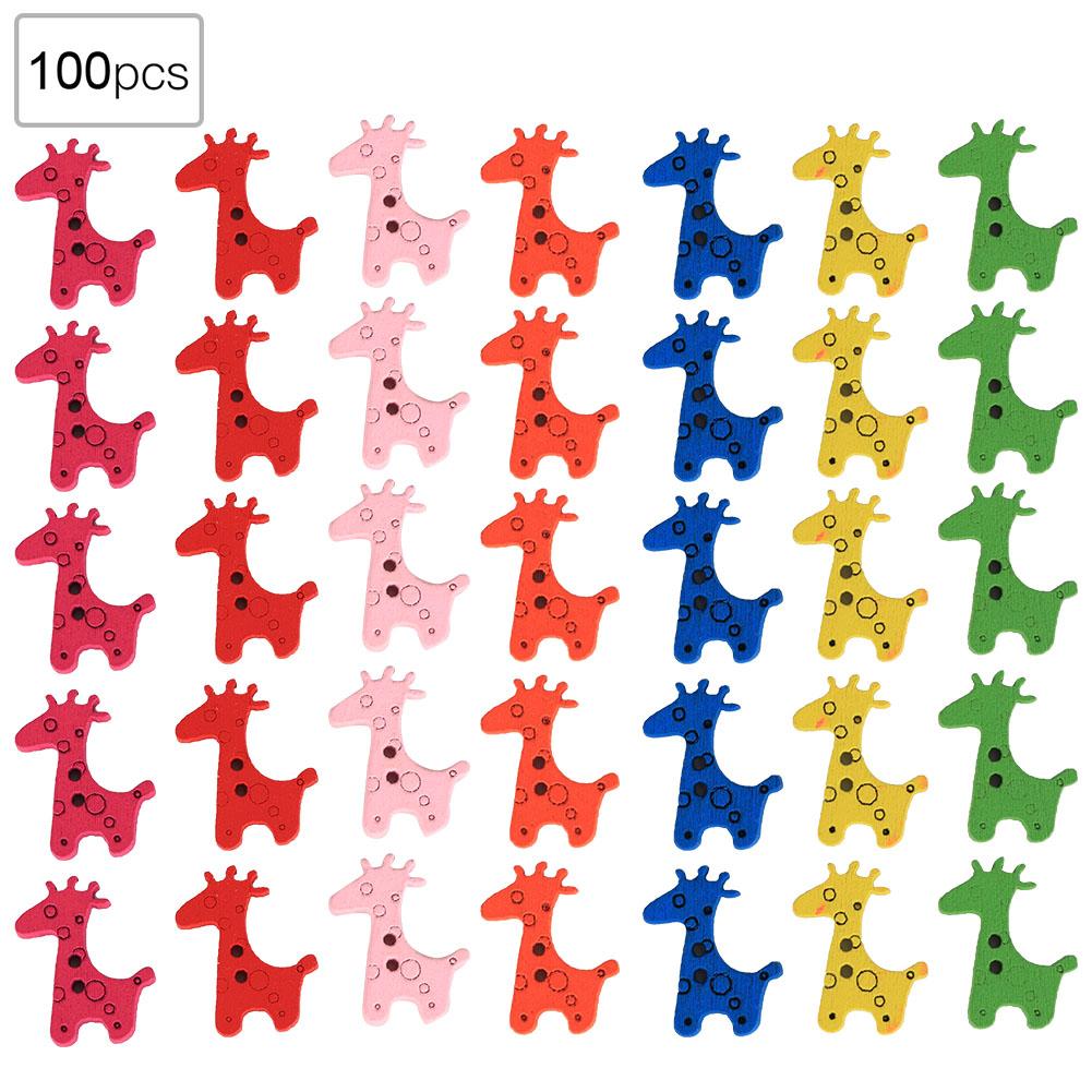 100Pcs Wood Button Colorful Giraffe Shape Craft Kid Clothes Accessories 25x20mm25x20mm