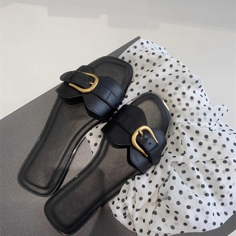 New Style Belt Buckle, Single-strand Flat-bottom, Fashionable Square-toe, Soft-soled Women's Shoes
