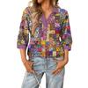 Damen modisches und lässiges Sommer V-Ausschnitt Patchwork Dreiviertelarm Blumenoberteil