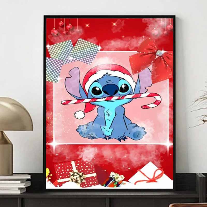 Disney Diamantmalerei Lilo & Stitch Weihnachtsthema Romantisches Kunstwerk Diamantmosaik Kreuzstich Diamantverziert Raumdekoration Geschenk
