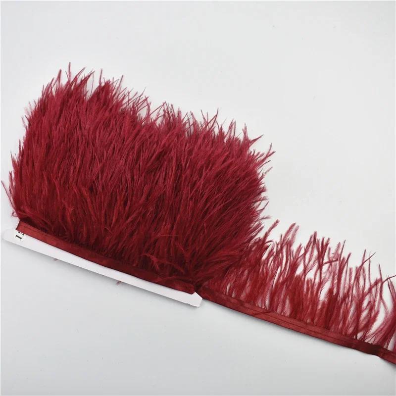 1Meters Fluffy Colored Ostrich Feathers On Ribbon Tape Trim Tassel Fringe 8-10Cm Sewing Flecos White Wedding Dress Clothes Decor