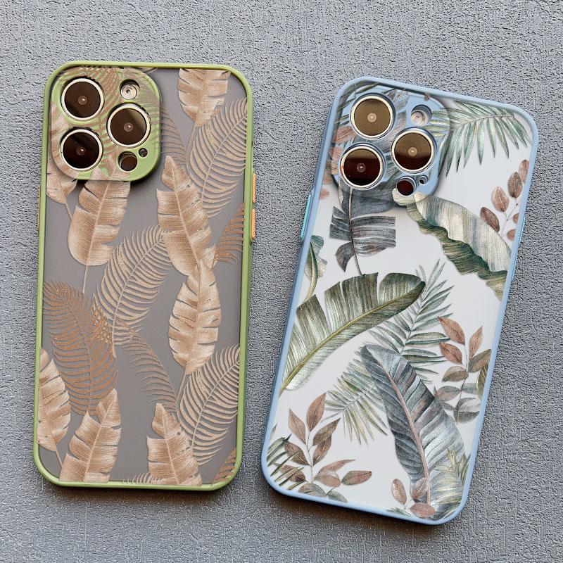 Vintage Banana Leaf Flower Luxury Phone Case For iPhone 16 12 Mini 11 Pro Max 13 15 14 Pro Max Plus XR X XS 7 8 16 Plus SE Cover