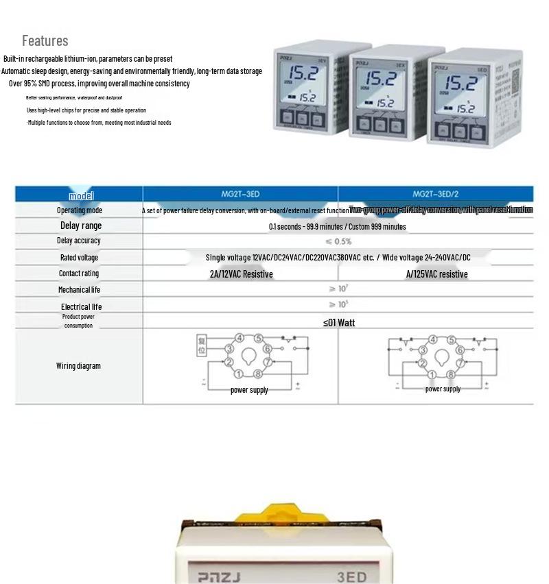 PNZJ MG2T-3ED Time Relay: 0.1s To 99.9min Delay, 24-240V AC/DC