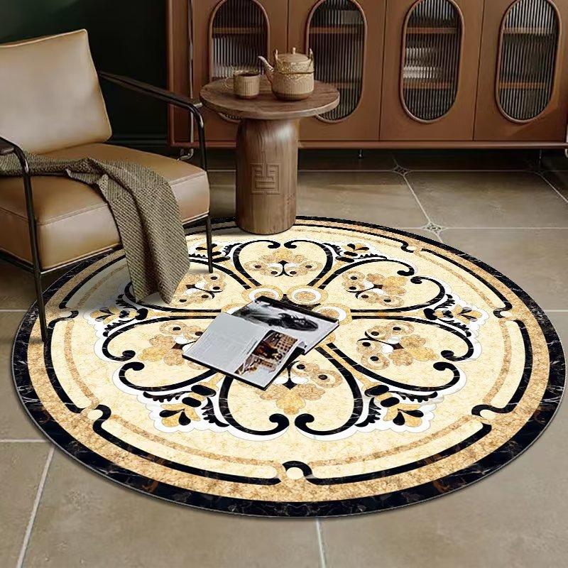 European Luxury Decorative Home Carpet Round Bedside Rugs for Bedroom Soft Carpets for Living Room Marble Pattern Non-slip Mats