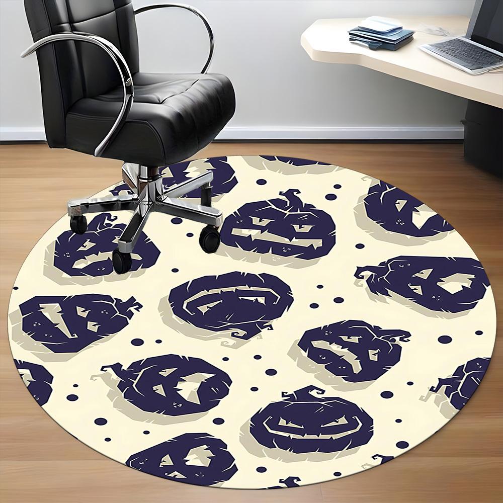 1PC Pumpkin Halloween Office Round Area Rug, Mat Suitable For Office, Under Office Chairs Bedroom Living Room Home Decor, Room Deco