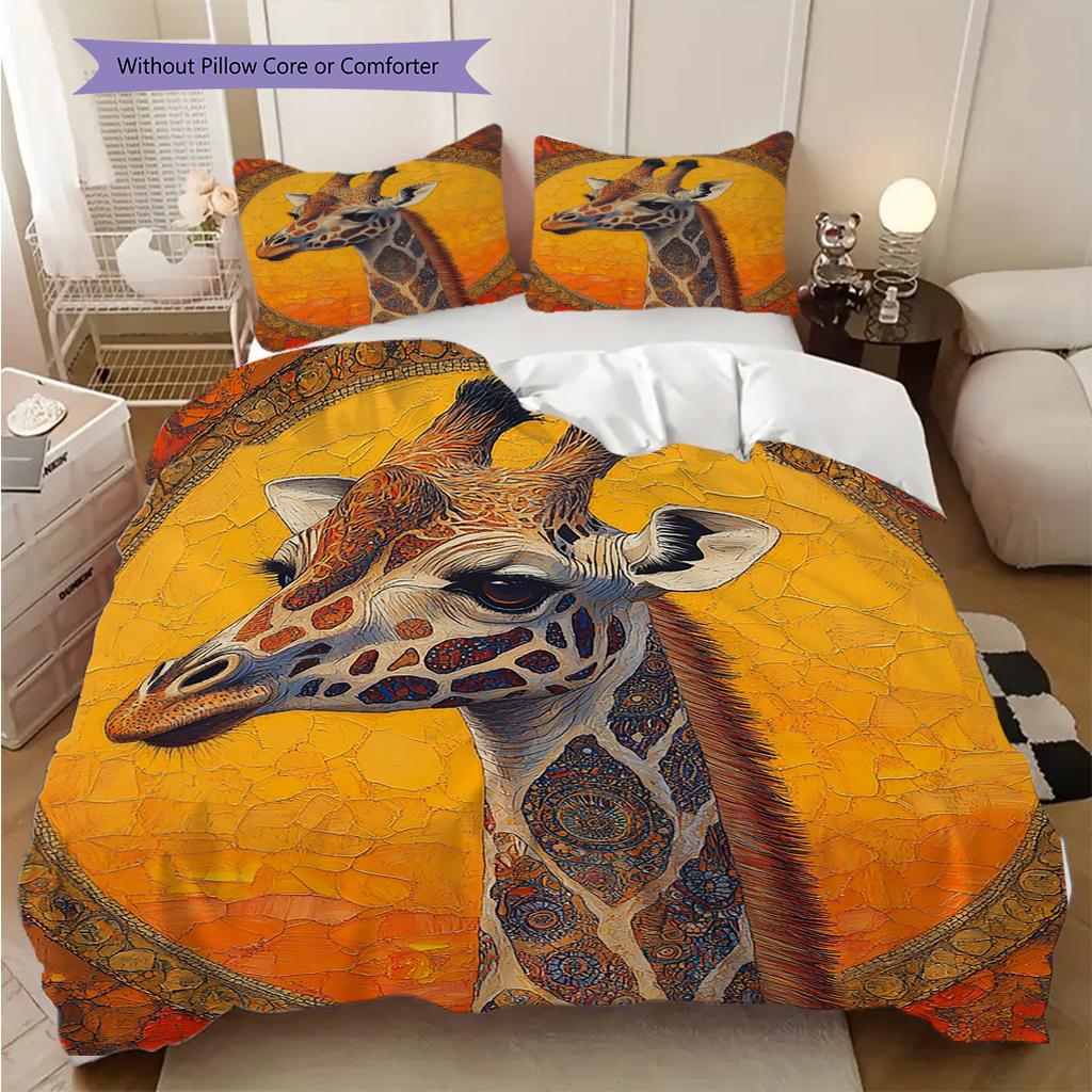 Grassland Giraffe Pattern Bedding Quilt Set Quilt Cover Pillowcase Home Decoration Birthday Gift (1 * Duvet Cover + 2 * Pillowcase, Without Core)