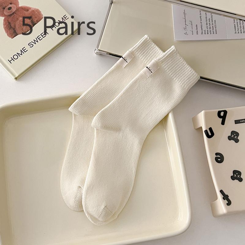 5 Pairs of New Female Spring and Autumn Sweat Absorbing All Build In The Tube Cotton Pile Socks