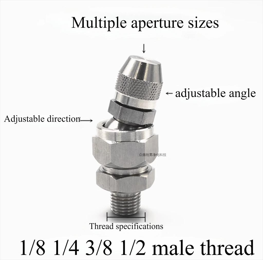 1/4" 1/2" Stainless Steel Adjustable Atomization Sprayer 0.8-1.8mm Misting Nozzle Adapter Garden Irrigation Agriculture Watering