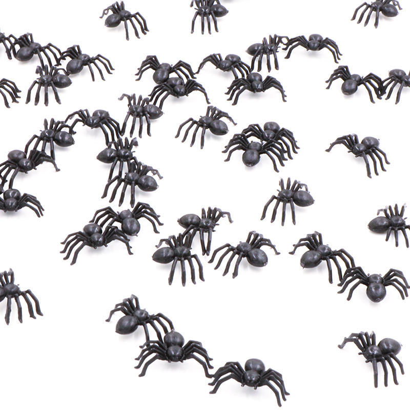 50Pcs Black Plastic Fake Spider Toys Halloween Funny Joke Prank Realistic Props